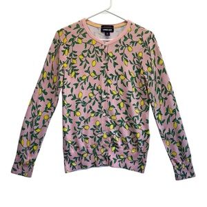 Lands End Lemon Print Pink Cardigan. Size XS 2-4
